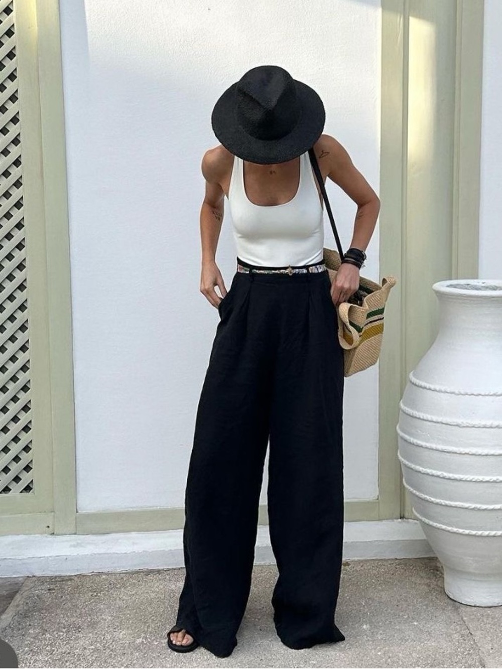 Anthropologie Black Straw Woven Raffia Hat for Women NEW